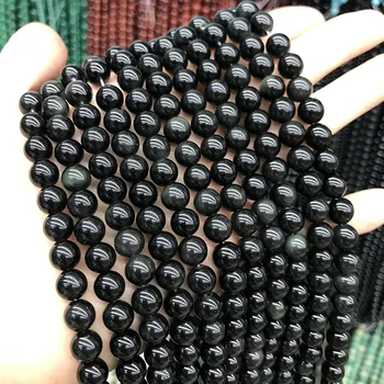 Obsidian black kārta 6/8/10/12/14mm par DIY rotaslietu izgatavošana zaudēt krelles FPPJ vairumtirdzniecības pērlītēm dabas dārgakmens