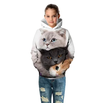 Zēni, Hoodies Tīņi 3D Drukas Karikatūra Kaķis Rudens Virsdrēbes Bērniem Kapuci sporta Krekls Drēbes Bērniem ar garām Piedurknēm Topi Džemperi