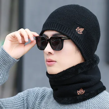 Ziema ir 2021. jaunu kļavu lapu kokvilnas cepure adīta uzvalks Plīša sabiezējumu āra gadījuma vilnas cepure vīriešu cepure korejiešu versija