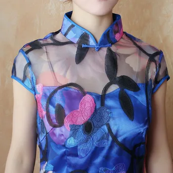 Īpašais Piedāvājums Blue Sieviešu Mežģīņu blūzes Ķīniešu tradicionālās cheong-sam topi, sieviešu Slim krekli Vasaras blusa Mujer CamisaTYR051902