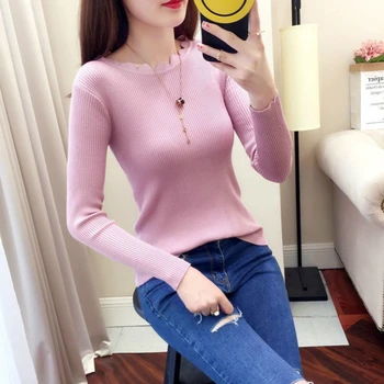 2019. gada rudenī jaunu sieviešu adīt zemāko krekls augsti elastīgs, silts, seksīgs modes gadījuma piepilsētas garām piedurknēm džemperis džemperis sievietēm