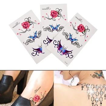 Butterfly 3D Vainags Pagaidu Tetovējums Body Art Flash Tetovējumu Uzlīmes Rose Puķu Ūdensizturīgs Viltus Hennas Tetovējums, Instrumenti 105*60 mm