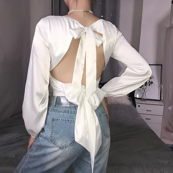 Jaunā Dizaina Cietā V-veida kakla Satīna Dobi No Krusta Siksna Pilna Dupleta Novājēšanu Sexy T-krekls Sievietēm