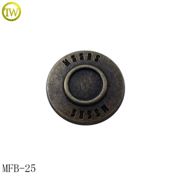 MFB25 Modes kārta iegravēts logo antīks misiņš apģērbs, metāla džinsu pogu, metāla kāta pogu