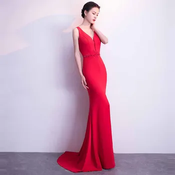 V-veida kakla vakartērpi, Tas ir Yiiya DX286 Red Elegants Sadalīt Sirēna Formālu Kleita Puse Kleita Sievietēm, Plus Lieluma Drēbes De saviesīgs vakars