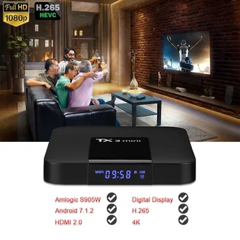 Satxtrem Android TV Box Smart TV 4K TX3 Mini Set Top Box Media Player Amlogic S905W + i8 Bezvadu Tastatūra ar Aizmugurgaismojumu Lidot Gaisa Pele