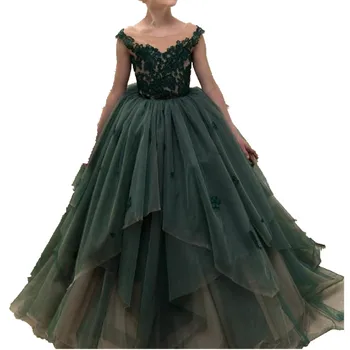Luksusa Zaļā Puķu Meiteņu Kleitas, Lai Kāzas 2019 Jauna Meitene Princese Grezna Balles Kleitas Modis Bērniem Drēbes, Ģērbšanās Vestidos Y1997