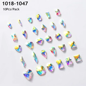 10Pcs Spīdīgas Kristāla Rhinestones Nails AB Krāsains 3D Flatback Stikla Dārgakmeņi Rotaslietas Mirdzēt DIY Nail Art Rotājumi 30 Dizainu