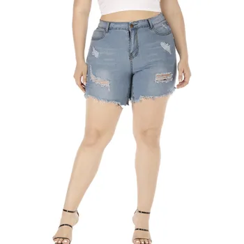 2019 Modes Sieviešu vasaras liela izmēra gadījuma modes caurumu, džinsi, īsi džinsi sieviešu kabatas mazgāt džinsa bikses шорты женские 40*