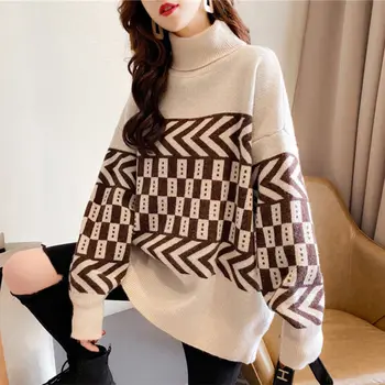Rudenī un ziemā, augsta apkakle sieviešu džemperis Džemperis