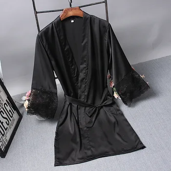 Drēbes Peldmētelis Pavasara un Vasaras Dāma Vidēja Piedurknēm ar Mežģīņu un Zīda Drēbes Vairumtirdzniecības Liela Izmēra Peldmētelis Kimono Drēbes