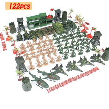 Bērnu Rotaļlietu Komplektu 122 Gabalu Militāro Karavīrs Tanku, Lidmašīnu, Raķešu Karavīrs Smilšu Skatuves Modeļu Raksturu, Piederumu, Rotaļlietu
