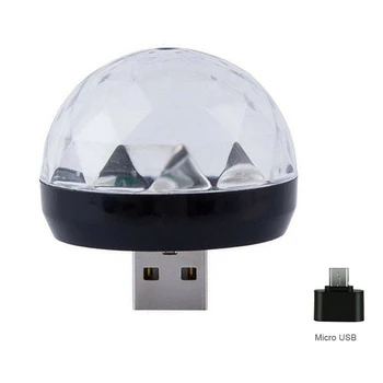 Usb Mini Led Disco Burvju Gaismas Bumbu Portatīvo Karaoke Puse Dekori Lampas Dj Skatuves Bārs Ar Android Mic-Usb Adapteris Melns