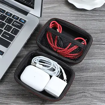 Mini USB Datu Kabeli Organizators Ādas Soma Austiņu Uzglabāšanai Gadījumā, Noderīgu Rāvējslēdzēju Kabata Kaste