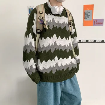 Moderns Zaudēt Adīt Džemperi Apaļu Kakla Ziemas garām piedurknēm korejas Jauniešu riska Ierobežošanas Gadījuma Krāsas Pieskaņotu Vīriešu Apģērbs Džemperi