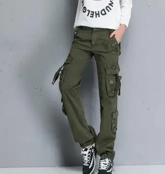 Jaunā Sieviešu'Pants Armijas Zaļā militāro kokvilnas kravas bikses vaļīgas Multi kabatas taisnu Ielu Deju bikses