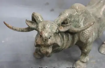 Ķīnas Dinastijas Bronzas, Sudraba-Apzeltīts Auspicious Bull Liellopu Ox Govs Statujas, Skulptūras