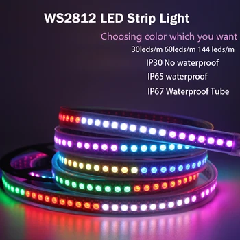 DC 5V 5050 (ws2812b) LED Lentes RGB 50CM 1M-5M 30leds/m 60leds/m 144leds/m Smart Adresējama Pikseļu Melns Balts PCB Joslas neona gaismas