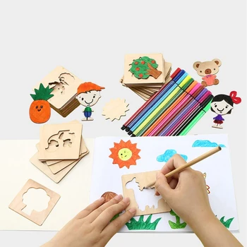 Koka Apgleznošana Grafiti Valdes Rotaļlietas, Zīmēšanas Gleznošanas Mācību Trafaretu Veidnes Krāsošana DIY Amatniecības Mācību Komplekts Bērniem