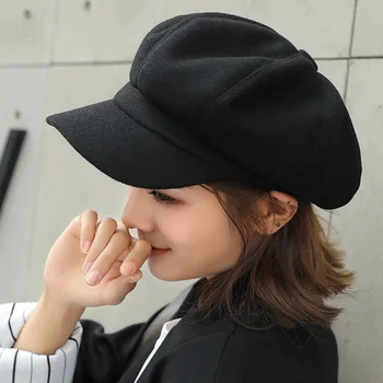 Sieviešu Newsboy Cepure, Berete Gleznotājs Cepuru Rudens Tīrtoņa Krāsu Astoņstūra Cepuru Modes Korejas Vintage Gadījuma Dāmas Berete Cepures