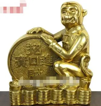 16 cm Tīra Misiņa Ķīniešu Zodiaka Dzīvnieku auspicious Bagātību Fengshui Mērkaķis Statuja