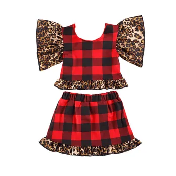 Baby Meitenes 2-gabals Pleds Apģērbu Komplekts Leoparda Raibs Mežģīņu O-veida Kakla Top Mini Svārki 1-6Y Bērniem, Bērnu Vasaras Gadījuma Tērpiem