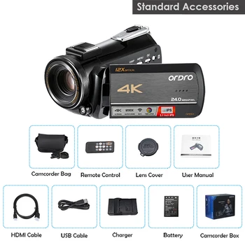 Video Kamera 4K Videokamera Vlogging Kameras WiFi YouTube Braodcast Video Ordro AC 5 12X Optiskā Tālummaiņa Camara Filmadora Profissional