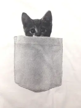 Vīriešu Kabatas Kaķis T Krekls Smieklīgi Izdrukāt Peeking Pet Kitten Dzīvnieku Tee Puišiem