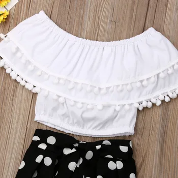 Baby Girl Bērnu Vasaras Modes Polka Dot bez Piedurknēm Buffles Toddler Apģērbu Apģērbu Galvas stīpa +T-krekls Topi + Garās Bikses Set 3PCS