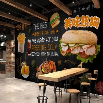 Pasūtījuma Garšīgi Burger Ātrās ēdināšanas Restorānu Rūpniecības Dekoru Kartupeļi Sienas Fona Sienas Tapetes 3D Uzkodu Bārs tapešu 3D