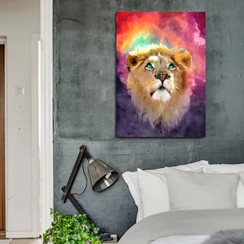 Daudzkrāsains Lauva Sejas Mūsdienu Audekls Gleznošanai Dzīvnieku Attēlus, Dzīvojamās Istabas Dekori Sienas, Mākslas Plakāti Anotācija Izdruku