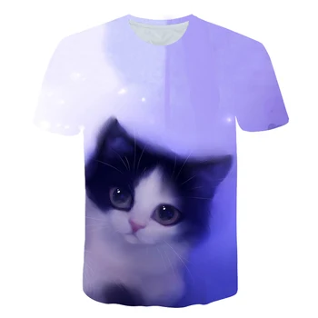 Kaķēns Drukāšana 3d T-krekls Krekls Vīriešiem Un Sievietēm Gadījuma Gudrs, Funny Multiplikācijas filmu Balts Kaķis Krekls T-krekls Modes Harajuku Īsām Piedurknēm