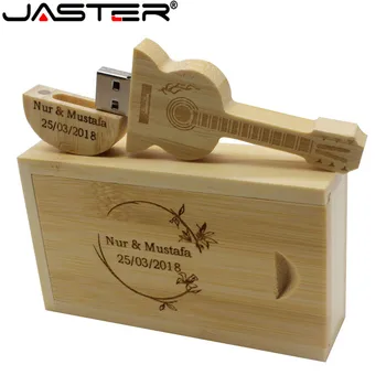 JASTER koka usb+lodziņš bezmaksas piegāde 5GAB bezmaksas logo ģitāra USB 2.0 Ārējā atmiņas thumb drive 4GB 8GB 16GB 32GB 64GB