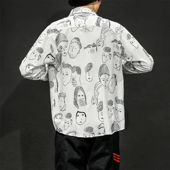 Ir 2021. korejiešu Stila Vīriešu Apģērbu Karikatūra Drukāšanas garām Piedurknēm Havaju Mēteļi franču Aproces Melns/pelēks/balts Krekli Liels Izmērs M-5XL