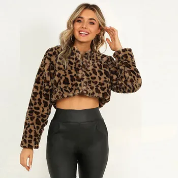 Plus Izmēra Apģērbu Sievietēm Sexy Silts Leopard Ziemas Garām Piedurknēm Īsā Gadījuma Outwear Mētelis Куртка Оверсайз Женская Sieviete Jaka