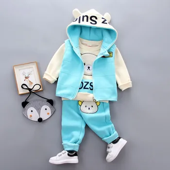Baby Boy Apģērbs, Komplekts Ziemas Zīdaiņu Apģērbam ar garām Piedurknēm Kokvilnas Džemperis Kapuci Zip Veste Bikses 3PCS Toddler Meitenes Bērniem, Zīdaiņu Apģērbs