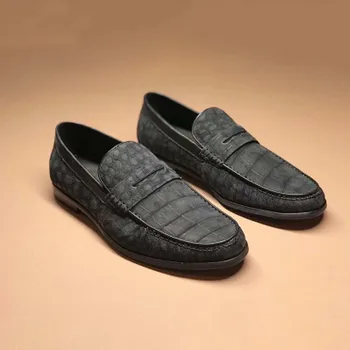 Yulonggongwu jaunu vīriešu krokodila ādas vīriešu apavi mokasīni rokasgrāmata krokodils kurpes Vīriešu ādas kurpes
