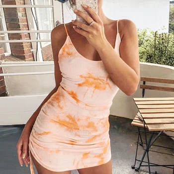 Sieviešu Vasaras Linga Backless Slim, Sexy Mini Kleita Oranžā krāsā
