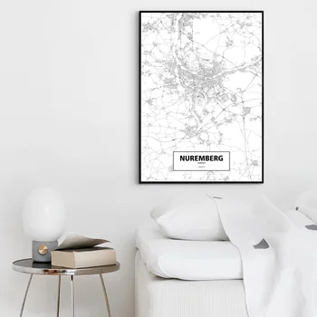 Nirnbergā, Vācijā Melna Balta Pasūtījuma Pasaules Pilsētas Karte, Plakātu, Audekls Drukāt Ziemeļvalstīm Sienas Mākslas Mājas Dekoru