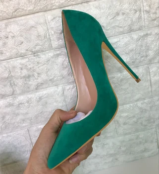 Jaunā pavasara 2019 Zaļā Zamšādas ar smailiem, augstiem papēžiem slim papēžiem vienas kurpes sieviešu sekla muti sieviešu kurpes 10cm red augsti papēži