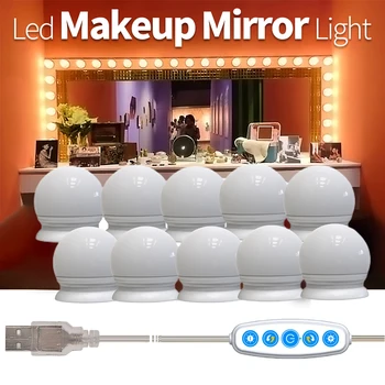 LED Tualetes Spoguļa Apgaismojums Vannas istaba Holivudas Stilā Guļamistaba Pievienojiet Mērci Galda Grims Spuldzes ABS DIY Aptumšojami Mājās Strāvas Adapteris