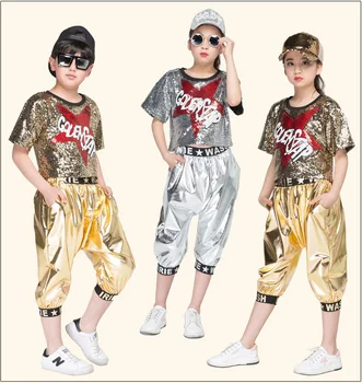 Džeza deju tērpi bērniem, karsējmeitenes kostīms zēniem un meitenēm sequin hip-hop mūsdienu deju apģērbu hip-hop apģērbu pformance