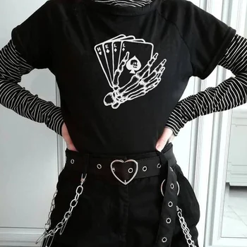VIP HJN Skelets Pokera Gothic Sieviešu T Vasaras Lielgabarīta Streetwear T Kokvilnas ar Īsām Piedurknēm Tee Grunge Estētisko Augšu