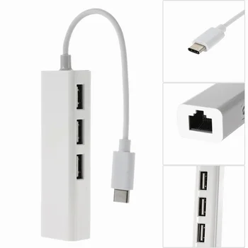 USB 2.0 Type-C 3 Port HUB Fast Ethernet Adapteris 100Mbps RJ45 Tīkla Karte Paplašināšanas Converter for Macbook