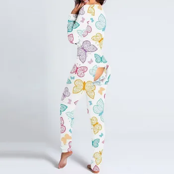 Ir 2021. Jaunu un Seksīgu Sieviešu Pijamas Onesies Pogu uz leju Priekšā Funkcionālās Buttoned Vārstu V-veida kakla Pidžamas Pieaugušo Jumpsuit Pyjama Sleepwear