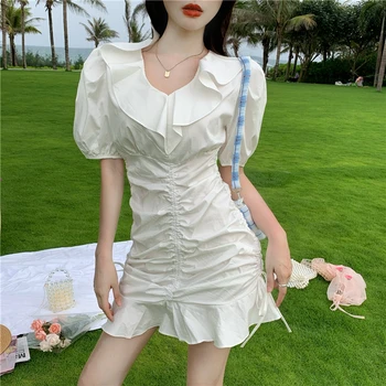 Salocīta Aukliņu Ruffles Sieviešu Mermadi Kleita Ir 2021. Vasaras Īsām Piedurknēm Slaids Viduklis Mini Kleitas Sexy Streetwear Modes Vestidos