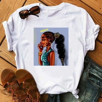 Vasarā Karstā Pārdošanas Sieviešu T-krekls Melanīna Āfrikas Melnās Meitenes Grafiskais Izdrukāt Tshirts Sieviešu Modes Gadījuma Īsām Piedurknēm Topi Tee