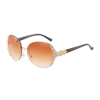 Sieviešu Lielgabarīta Saulesbrilles bez apmales Rhinestone Saules Brilles Sieviešu 2019 Zīmola Dizaineru Modes Lielu Sejas rota Uv400