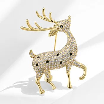 Ziemassvētku elk piespraudes dzīvnieku zircon Golden deer Nozīmītes, pin metāla drēbju pakaramais mugursomas jaunas rotaslietas liels Sieviešu broša adatas