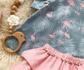 0-24M 3pcs Jaundzimušais Meitene Flamingo Top Kleita, Šorti Galvas, Drēbes, Uzstādīt Apģērbs